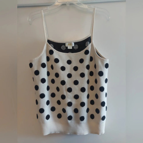 Anthropologie Maeve Ivory Tank Black Raised Polka-dot Size Large - Picture 2 of 7